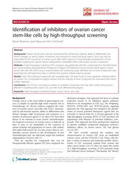 Identification of Inhibitors of Ovarian Cancer Stem-Like Cells by High-Throughput Screening Roman Mezencev, Lijuan Wang and John F Mcdonald*