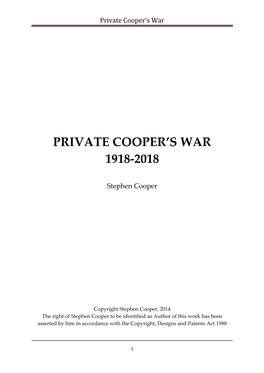 Private Cooper's War 1918-2018