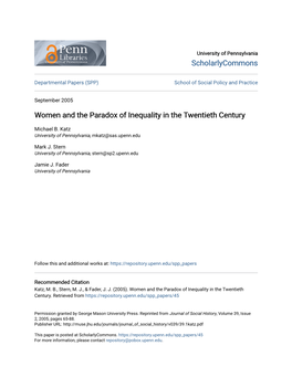 Women and the Paradox of Inequality in the Twentieth Century