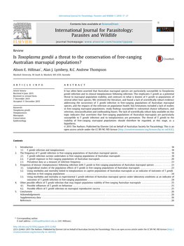 Is Toxoplasma Gondii a Threat to the Conservation of Free-Ranging Australian Marsupial Populations?