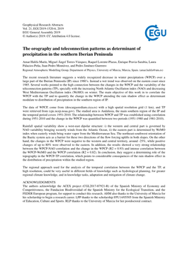 The Orography and Teleconnection Patterns As Determinant of Precipitation in the Southern Iberian Peninsula