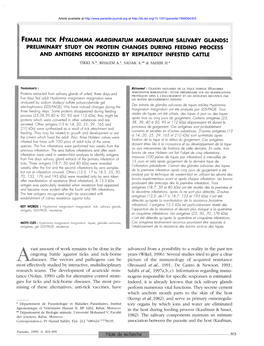 Female Tick Hyalomma Marginatum Marginatum Salivary Glands: Preliminary Study on Protein Changes During Feeding Process and Anti