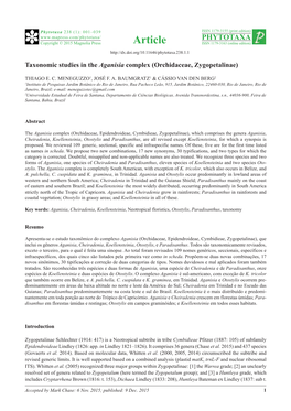 Taxonomic Studies in the Aganisia Complex (Orchidaceae, Zygopetalinae)