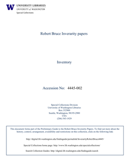 4445-002 Robert Bruce Inverarity Papers Inventory Accession