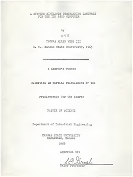 Systems Simulator Programming Language for the Ibm 1620 Computer