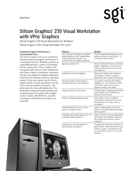Silicon Graphics® 230 Visual Workstation with Vpro™ Graphics Silicon Graphics 230 Visual Workstation for Windows® Silicon Graphics 230L Visual Workstation for Linux®
