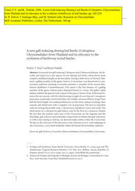 A New Gall-Inducing Shining Leaf Beetle (Coleoptera: Chrysomelidae) from Thailand and Its Relevance to the Evolution of Herbivory in Leaf Beetles