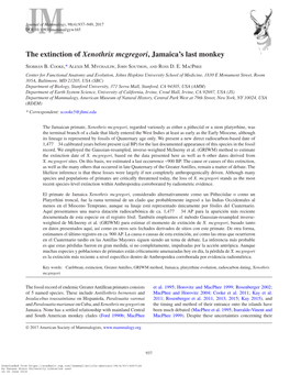 The Extinction of Xenothrix Mcgregori, Jamaica's Last Monkey