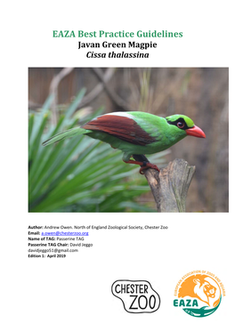 Best Practice Guidelines for the Javan Green Magpie Cissa Thalassina