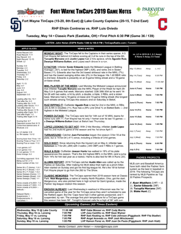 Fort Wayne Tincaps 2019 Game Notes