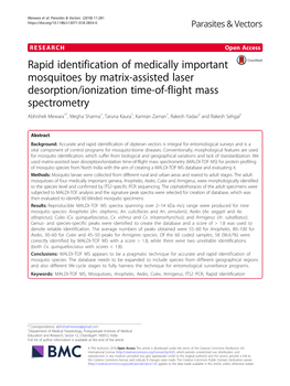 Rapid Identification of Medically Important Mosquitoes by Matrix