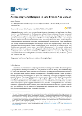 Archaeology and Religion in Late Bronze Age Canaan