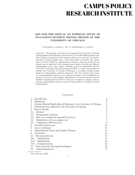 Life for the Mind Ii: an Internal Study of On-Campus Student Mental Health at the University of Chicago