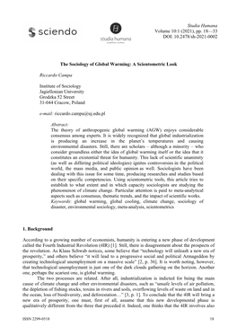 The Sociology of Global Warming: a Scientometric Look