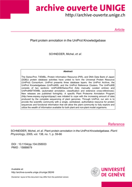 Plant Protein Annotation in the Uniprot Knowledgebase