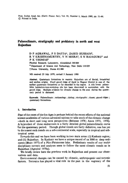 Palaeoclimate, Stratigraphy and Prehistory in North and West Rajasthan