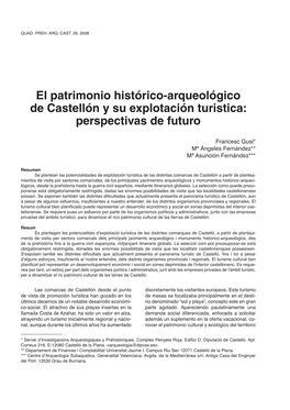 El Patrimonio Histórico-Arqueológico De Castellón Y Su Explotación Turistica: Perspectivas De Futuro