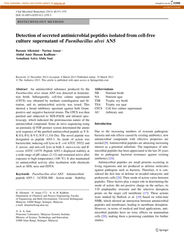 Detection of Secreted Antimicrobial Peptides Isolated from Cell-Free Culture Supernatant of Paenibacillus Alvei AN5