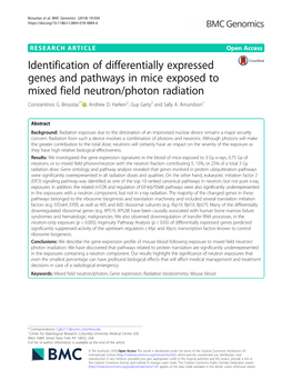 Identification of Differentially Expressed Genes and Pathways in Mice Exposed to Mixed Field Neutron/Photon Radiation Constantinos G