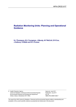 Radiation Monitoring Units: Planning and Operational Guidance