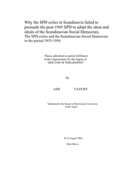 Why the SPD Exiles in Scandinavia Failed to Persuade the Post-1945 SPD to Adopt the Ideas and Ideals of the Scandinavian Social Democrats