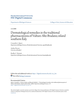 Dermatological Remedies in the Traditional Pharmacopoeia of Vulture-Alto Bradano, Inland Southern Italy Cassandra L