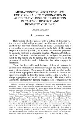 Mediation/Collaborative Law: Exploring a New Combination in Alternative Dispute Resolution in Cases of Divorce and Domestic Violence