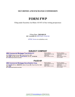 UBS Commercial Mortgage Trust 2019-C17 Form FWP Filed 2019-09