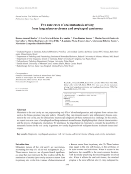 Two Rare Cases of Oral Metastasis Arising from Lung Adenocarcinoma and Esophageal Carcinoma