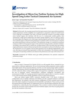 Investigation of Micro Gas Turbine Systems for High Speed Long Loiter Tactical Unmanned Air Systems