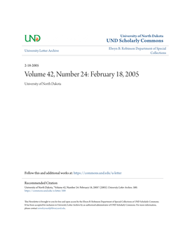 Volume 42, Number 24: February 18, 2005 University of North Dakota