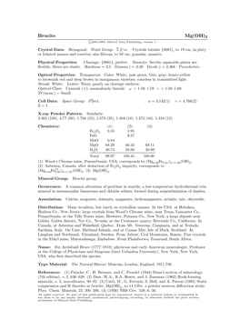 Brucite Mg(OH)2 C 2001-2005 Mineral Data Publishing, Version 1