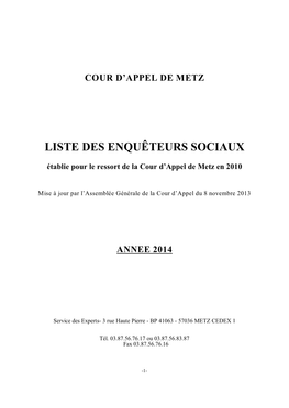 Liste Des Enquêteurs Sociaux