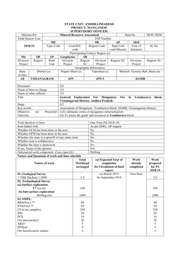 STATE UNIT: ANDHRA PRADESH PROJECT: MANGANESE SUPERVISORY OFFICER: Mission-IIA Mineral Resource Assessment Item No