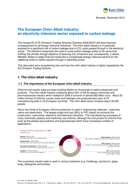 The European Chlor-Alkali Industry: an Electricity Intensive Sector Exposed to Carbon Leakage