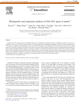 Phylogenetic and Expression Analysis of Znf-AN1 Genes in Plants☆