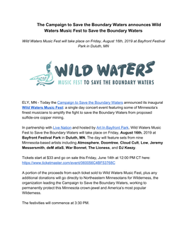 Wild Waters Music Fest to Save the Boundary Waters