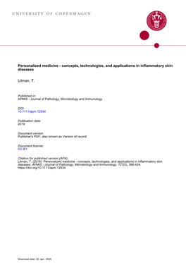 Personalized Medicine—Concepts, Technologies, and Applications in Inflammatory Skin Diseases