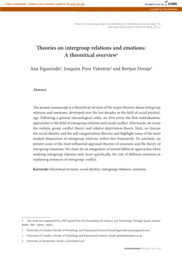 Theories on Intergroup Relations and Emotions: a Theoretical Overview1