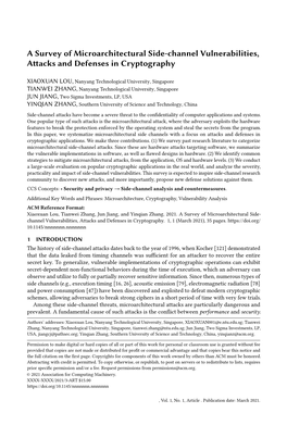 A Survey of Microarchitectural Side-Channel Vulnerabilities, Attacks and Defenses in Cryptography