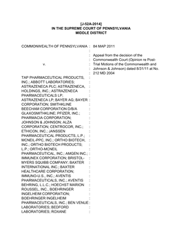 [J-52A-2014] in the SUPREME COURT of PENNSYLVANIA MIDDLE DISTRICT COMMONWEALTH of PENNSYLVANIA V. TAP PHARMACEUTICAL PRODUCTS, I