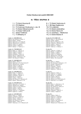 Fotbal: Rozlosování Soutěží 2008/2009 III. TŘÍDA