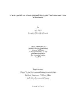 A New Approach to Climate Change and Development: the Future of the Green Climate Fund
