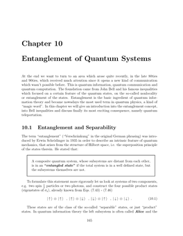 Chapter 10 Entanglement of Quantum Systems