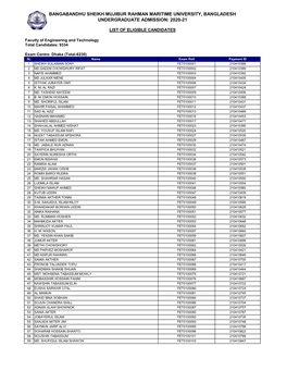 Bangabandhu Sheikh Mujibur Rahman Maritime University, Bangladesh Undergraduate Admission: 2020-21