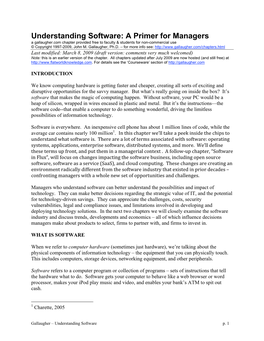 Software: a Primer for Managers a Gallaugher.Com Chapter Provided Free to Faculty & Students for Non-Commercial Use © Copyright 1997-2009, John M