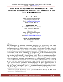 Rural Access and Agricultural Marketing Project (RAAMP) Sustainable Development for Nigerian Rural Communities of Abia State: a Media Evaluation