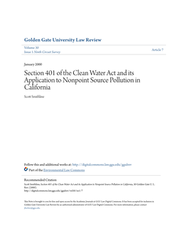 Section 401 of the Clean Water Act and Its Application to Nonpoint Source Pollution in California Scott Mithlines