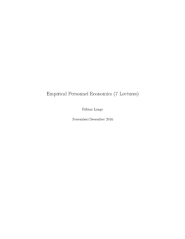 Empirical Personnel Economics (7 Lectures)