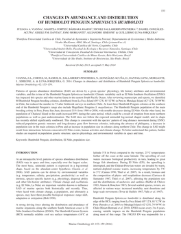 Changes in Abundance and Distribution of Humboldt Penguin Spheniscus Humboldti